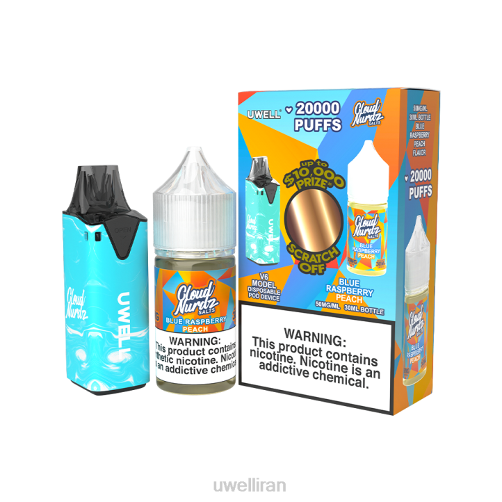 UWELL V6 دستگاه یکبار مصرف + آبمیوه بابا 30 میلی لیتر - بسته collab clr: blue/flv: هلو تمشک آبی 50 میلی گرم 6DRV203 | UWELL VAPE PRICE