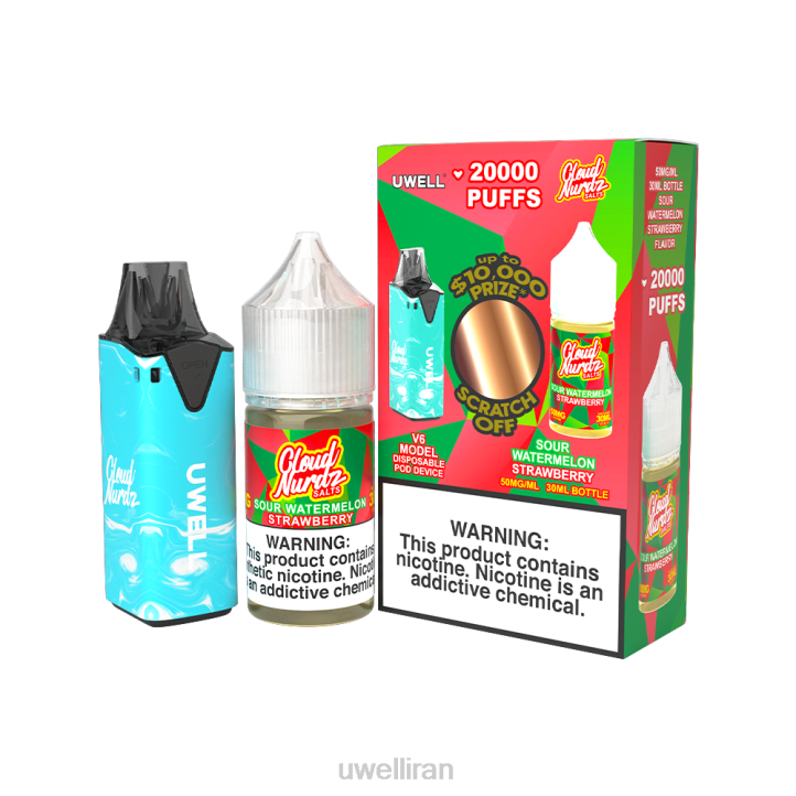 UWELL V6 دستگاه یکبار مصرف + آبمیوه بابا 30 میلی لیتر - بسته collab clr: blue/flv: توت فرنگی هندوانه ترش 50 میلی گرم 6DRV204 | UWELL VAPE FLAVOURS