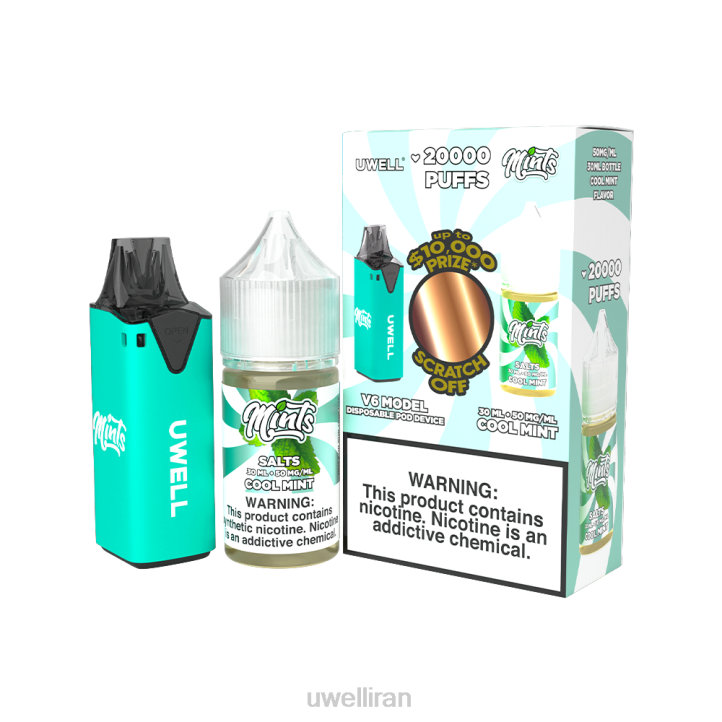 UWELL V6 دستگاه یکبار مصرف + آبمیوه بابا 30 میلی لیتر - بسته collab clr: cyan/flv: نعناع خنک 50 میلی گرم 6DRV210 | UWELL ONLINE SHOP