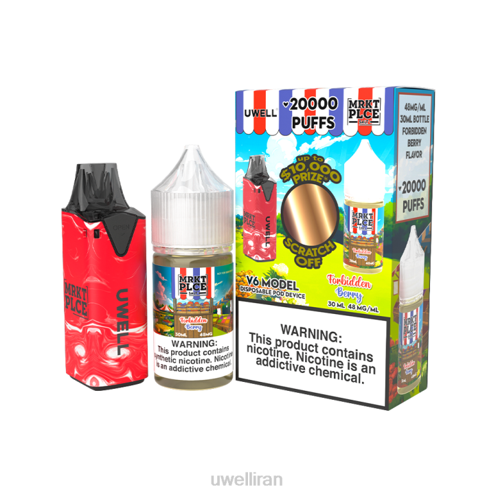 UWELL V6 دستگاه یکبار مصرف + آبمیوه بابا 30 میلی لیتر - بسته collab clr: قرمز/flv: توت ممنوع 48 میلی گرم 6DRV208 | ویپ UWELL