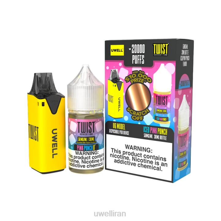 UWELL V6 دستگاه یکبار مصرف + آبمیوه بابا 30 میلی لیتر - بسته collab clr: زرد/flv: پانچ صورتی سرد 50 میلی گرم 6DRV218 | ویپ UWELL