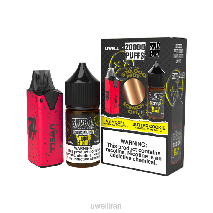 UWELL V6 دستگاه یکبار مصرف + آبمیوه بابا 30 میلی لیتر - بسته collab clr: red/flv: کوکی کره 48 میلی گرم 6DRV212 | UWELL TEHRAN